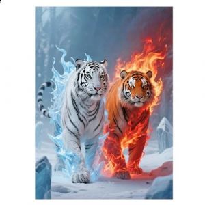 JISHSHAY Diamond Painting Tigre Peinture Diamant Painting Diamond Art Animal Broderie Diamant Tigre Puzzle Point de Croix Kit Bricolage Adulte Broderie Canevas Kit Complet Adulte 30&times;40cm Rond (PUTIBUTUI-EU, neuf)