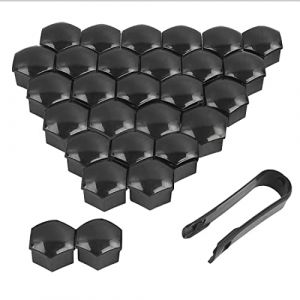 Quesuc 30pcs Capuchons D'écrou de Roue Boulon Ecrou Couvre Cache-écrous Boulon Roue Écrou Capuchon Cache-vis Noir Cache éCrou Hexagonal Outil Demontage Antipoussière DéCoration Voiture Protection (Quesuc EU, neuf)