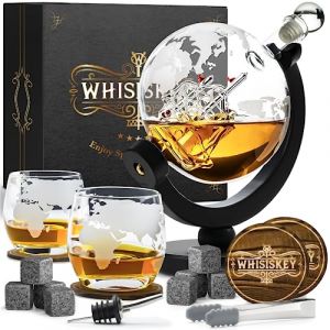 Whisiskey - Carafe Whisky – Globe – Carafe à Whisky – 900 ml - Coffret Cadeau Homme – Cadeau Noel - Avec 2x Verre a Whiskey, 8x Pierre à Whisky - Carafe Wisky (AWEMOZ, neuf)