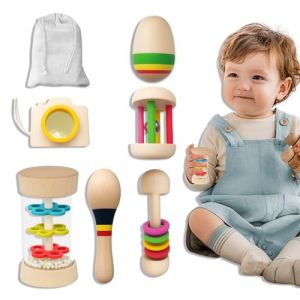 Hochet Bebe 3-6 Mois, 6 Jouets Montessori En Bois, Baton De Pluie B&eacute;b&eacute;, Maracas, Kal&eacute;Idoscope et Plus, Instrument De Musique Bebe, Pour Nouveau-n&eacute; B&eacute;b&eacute; Fille Gar&ccedil;on 3 6 9 12 Mois (LySen, neuf)