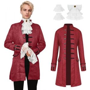 YORDET Manteau gothique steampunk pour homme - Style m&eacute;di&eacute;val vintage - Redingote victorienne &agrave; boutons - Pour Halloween, carnaval, cosplay (Rouge, 3XL) (LIKTOP, neuf)