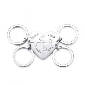 INBLUE Personnalis&eacute; 2-5 Noms Coeur Puzzle Pi&egrave;ce En Acier Inoxydable Porte-cl&eacute;s Ensemble Nom Personnalis&eacute; Porte-cl&eacute;s Cadeaux pour Les Femmes (Argent - 4 pi&egrave;ces) (INBLUE Jewellery, neuf)