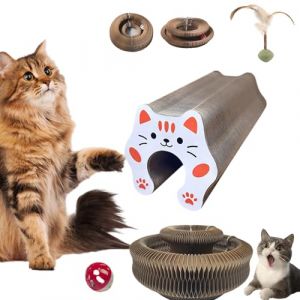 Kitty Spin Royaume Felin, Griffoir En Carton Ondul&eacute; Multifonction, Griffoir Interactif Avec Circuit de Balleet Clochette, Stimule Instinct Chasse, Pour Jeu, Griffage & Int&eacute;rieur-Ext&eacute;rieur (1PC-A) (Honeysales, neuf)