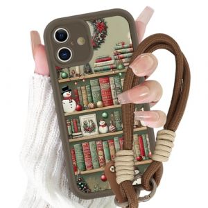 Yoedge Noël Coque avec Cordon pour iPhone 16, Aesthetic Noel Bibliothèque Motif Etui Cover, Étui TPU Silicone Antichoc Christmas Housse avec Laniere Corde Protection Case, Couronne (Lei Xiao, neuf)