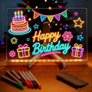 Tableau LED Acrylique Transparent Lumineux, Tableau d'&Eacute;criture Effa&ccedil;able avec 7 Couleurs Stylo Inclus Support R&eacute;glable et Bloc-Notes Lumineux Tableau M&eacute;mo LED pour Maison, Bureau, Enfants et Cr&eacute;atifs (LINYANYANG, neuf)