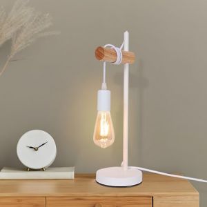 Dorlink Lampe de Table E27 Industrielle, Lampe de Chevet Métal Blanc, Lampe de Table Bois Vintage avec Interrupteur 1.8M, Base de Veilleuse pour Chambre, Salon, Bureau, Bar(Sans Ampoule) (LEMON FI SKY, neuf)