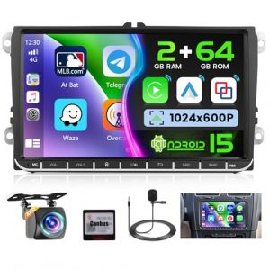 Ohradio 2G+64G 9" Android 15 Autoradio pour VW Golf Polo Touran Caddy Passat Si&egrave;ge St&eacute;r&eacute;o avec CarPlay sans Fil Android Auto GPS FM/RDS Radio WiFi 2USB + Cam&eacute;ra de Recul + MIC - 2DIN (carsecure, neuf)