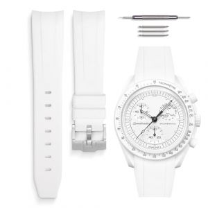 HORACE Bracelet de montre universel en silicone liquide 20mm - Compatible Omega x Swatch MoonSwatch - Kit de montage inclus (Blanc - Argent) (LCGlobal, neuf)