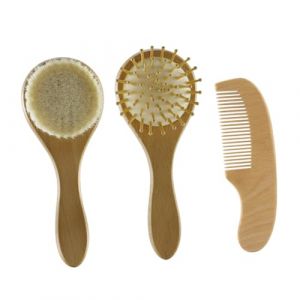 Mikikit Ensemble Brosse En Laine Et Peigne Pour B&eacute;b&eacute;, Soins Du Cuir Chevelu Et Doux, En Bambou Naturel, Usage Quotidien, Adapt&eacute; Peau Sensible, 1 Complet (Famidago, neuf)