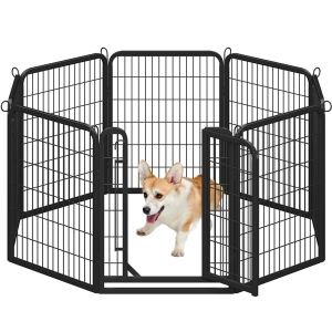 Yaheetech Parc pour Chiens Cage Chenils Chien 8 Panneaux Enclos en métal Clôture pour Chiot Rongeur Lapin Interieur Barriere Chien avec Porte 80 cm de Hauteur (Yahee365, neuf)