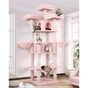 Globlazer Arbre à Chat Grand Rose, Arbres a Chats XXL Hauteur 204 cm avec 3 Perchoirs Rembourrés, 2 Niches, 2 Paniers, Hamac Souple, Tour de Chat Stable pour Grands Chats Repos Jeu (F80, Rose) (Globlazer For Your Pet, neuf)