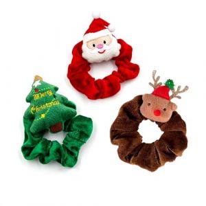 Lot de 3 chouchous &agrave; cheveux avec &eacute;lan et arbre de P&egrave;re No&euml;l pour f&ecirc;te de No&euml;l, d&eacute;guisement, f&ecirc;tes de fin d'ann&eacute;e, chouchous de No&euml;l pour femme (Dishengyuan, neuf)