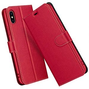 ELESNOW Coque pour iPhone X/XS, Premium Portefeuille Étui Housse en Cuir Compatible avec iPhone X/XS (Rouge) (Tianwen, neuf)