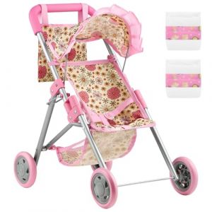 GAGAKU Poussette pour poup&eacute;e pour Enfants, Poussette Pliable avec Panier de Rangement et Sac, Couches - Accessoires pour poup&eacute;es Reborn de 45 cm pour Filles et Enfants, Motif Marguerites (WisleDirect FR, neuf)