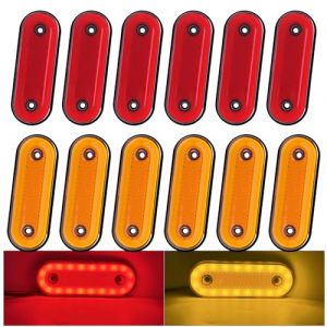 Biqiure 12PCS Feux de Gabarit Rouge+Jaune,12V 24V Feu de Gabarit Remorque LED Arri&egrave;re Avant Indicateur Feux de Gabarit Lat&eacute;raux pour Remorque Camion Caravane (YuanGu, neuf)
