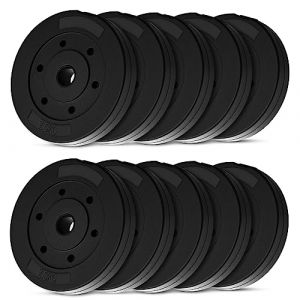 wuuhoo® disques d'haltères en ciment Mike 30mm, set 20kg - 30kg, revêtu en noir, 1,25, 2,5, 5, 10 kg, disques de poids en plastique pour haltères longs, fitness à domicile - Set 4-25kg (wuuhoo_shop, neuf)