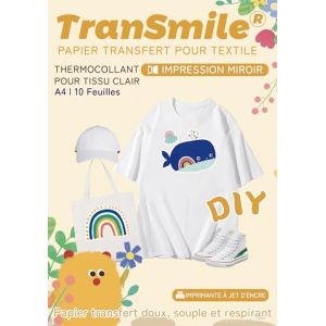 TranSmile Papier Transfert Tee-Shirt/Textiles blancs et clairs, A4*10 feuilles papier transfert thermocollant pour tissu, Tee-Shirt personnalis&eacute;, fond transparent, impression jet d&rsquo;encre FR-2-1.0-10 (TransOurdream, neuf)