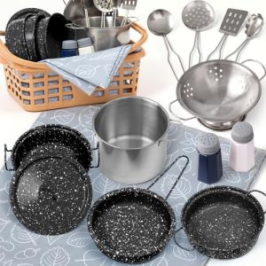 Veitch fairytales Dinette Enfant Ustensile et Accessoire Cuisine Enfant Jouet Ensemble de Casserole en Métal Coloré Cadeau 3 4 5 6 7 8 Ans (Nouveau Noir) (LeShuoMaoYi, neuf)
