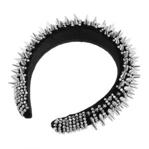 POPETPOP Bandeau &agrave; Rivets Punk avec Cristaux Blancs Serre-t&ecirc;te &Eacute;pais Mousse pour Femmes Accessoire L&eacute;ger pour F&ecirc;te Halloween et Cosplay (Denneyas, neuf)