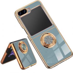ILING Coque pour Samsung Galaxy Z Flip 7 FE/Samsung Galaxy Z Flip 6 5G avec 360 Degr&eacute;s Rotation Bague, Luxueux Bordure Dor&eacute;e Souple TPU Silicone Antichoc Tr&egrave;s Mince Housse Femme &Eacute;tui (Gris) (Wanten, neuf)