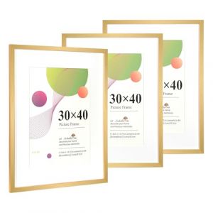 Scholar Tree Cadre photo 30x40, lot de 3 dor&eacute;, cadre photo 12x16, cadres photo en bois avec support A4, avec suspension murale (YixunEUR, neuf)