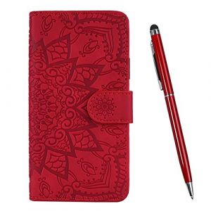 TOUCASA Coque pour Samsung Galaxy J3 2017, Coque Cuir PU Luxe Portefeuille &agrave; Aimant Design Coque Rabat Portefeuille [Fente de Carte] [R&eacute;tro Emboss Surface] Housse &Eacute;tui de Protection (Rouge) (Mltour-EU, neuf)