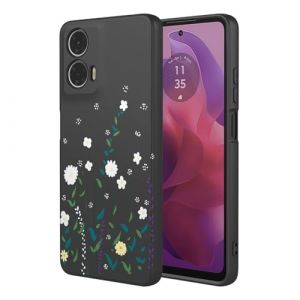 ILING Coque pour Motorola Moto E14/G24/Moto G24 Power/G04/Moto G04S, Tr&egrave;s Mince &Eacute;l&eacute;gante Fleurs Vignes ou Panda Mignons Design Housse, Souple Silicone Liquide TPU Antichoc Mat Femme &Eacute;tui (Noir A92) (Wanten, neuf)