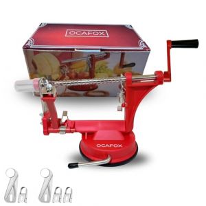 OCAFOX &Eacute;plucheur Pomme 3-en-1 avec 3 Lames Suppl&eacute;mentaires - Lames en Acier Inoxydable, Base &agrave; Ventouse Puissante &ndash; &Eacute;pluche, Coupe et Vide Fruits & L&eacute;gumes &ndash; Outil Manuel pour Cuisine Maison (ZMTECHNOLOGIE, neuf)