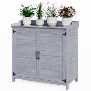 Bealife Armoire de Rangement de Jardin, Armoire de Jardin avec Plan de Travail avec 1 &eacute;tag&egrave;re Mobile pour Usage int&eacute;rieur et ext&eacute;rieur (Gris) (QAMYO, neuf)