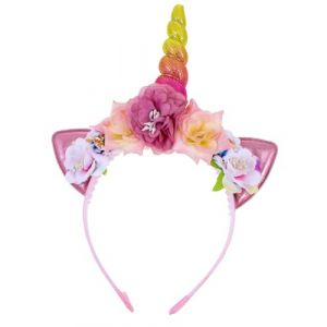 HUVZOR 1 pi&egrave;ce Diad&egrave;me de licorne pour adultes, bandeau avec corne et oreilles, costume de licorne, costumes de carnaval, costumes de conte de f&eacute;es, enterrement de vie de jeune fille(Rose) (Volumetech OU, neuf)