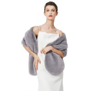 BEAUTELICATE Ch&acirc;le &Eacute;tole en Fausse Fourrure Cape Bol&eacute;ro De Femme Mariage Hiver sur Robe de Soir&eacute;e Mari&eacute;e C&eacute;r&eacute;monie F&ecirc;te Demoiselle d'honneur Grande Taille (Taille Unique, Am&eacute;lior&eacute; - Gris Clair) (BEAUTELICATE-FR, neuf)