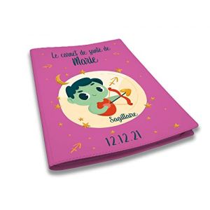 Prot&egrave;ge carnet de sant&eacute; personnalis&eacute;, id&eacute;e cadeau personnalisable b&eacute;b&eacute;, cadeau naissance original, Housse carnet de sant&eacute; Fuchsia Signe Sagittaire - CL0019i (MARQUAGE UNIQUE, neuf)