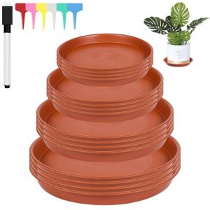 16 Pi&egrave;ces Soucoupes pour Plantes, 11/15/17/20cm Fleur Plastique Soucoupes Pots avec 18 &Eacute;tiquettes et 1 Stylo, Fleur Soucoupe Rondes, Coupelle Pot de Fleur pour Plantes D'int&eacute;rieur et D'ext&eacute;rieur (Fourindo EU, neuf)