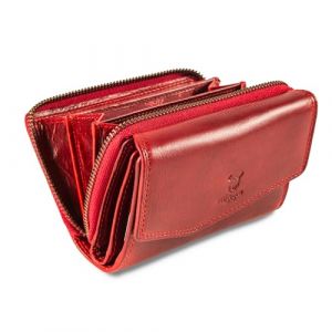 MATADOR Portefeuille Femme Cuir V&eacute;ritable Grand Format | Porte Feuille Femme avec Grande Porte Monnaie Zipp&eacute; et Bo&icirc;te Cadeau | Porte Chequier Femme avec Protection RFID certifi&eacute;e T&Uuml;V | Rouge (MATADOR LEDER "The German Brand", neuf)