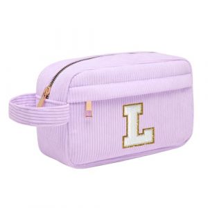 Trousse Maquillage Femme, Pochette Maquillage avec Initiale, Sac de Maquillage de Voyage Velours C&ocirc;tel&eacute; Trousse de Toilette Cosm&eacute;tique Cadeau d'anniversaire No&euml;l Id&eacute;al pour Fille Amie Epouse Violet L (Toozen, neuf)