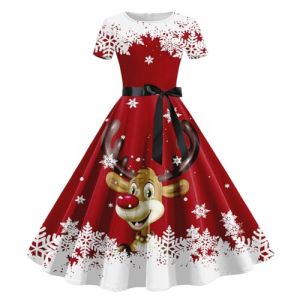 Robe de No&euml;l pour Femme Joyeux No&euml;l Robe Noel Coton Vintage Ann&eacute;es 50s 60s Audrey Hepburn Robes de Soir&eacute;e Cocktail Mariage F&ecirc;te Merry Christmas Dress D&eacute;guisement Pere Noel Adulte (3-Red, XL) (BAULMD（90% Big Promotion Without Discount Code ）, neuf)