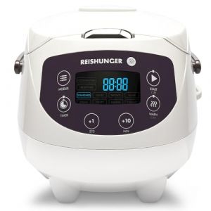 Reishunger Mini Auto Cuiseur Riz (rice cooker) Japonais et Cuiseur Vapeur Blanc avec la Fonction de Maintien au Chaud et Bol en C&eacute;ramique, dont Cuill&egrave;re et Tasse &agrave; Mesurer &ndash; 0.6 l pour 1-3 personnes (Reishunger, neuf)