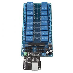 Module de Contrôle Ethernet, Serveur Web Réseau RJ45 LAN WAN, Module de Relais 16 Canaux, Relais Ethernet TCP/IP Carte de Module de Relais de Sortie Marche-arrêt pour le Contrôle de la Maison Intellig (Qinqinzi, neuf)