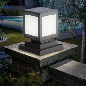 HMAKGG Borne Solaire Exterieur Jardin, Borne Eclairage Exterieur, Lampe Solaire Jardin en ABS, 2200mAh, Lumi&egrave;re Blanche, &Eacute;tanche Potelet Eclairage pour Chemin All&eacute;es Terrasse, Patio, Noir (HMAKGG-FR, neuf)