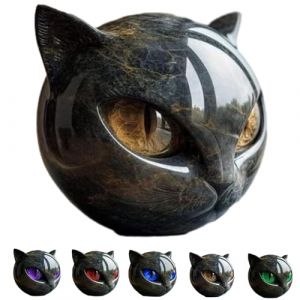 Sculpture en pierre de chat noir, sculpture noire de t&ecirc;te de chat, sculpture en pierre de chat noir de luxe, statue de chat mignon gu&eacute;rissant le stress de la pierre, pour la maison, le bureau (Sunshushop, neuf)