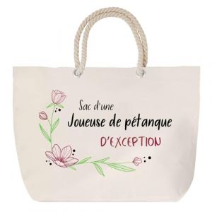 Sac de plage avec anse corde Joueuse de p&eacute;tanque d'exception | Toile de Coton Cadeau Femme Grand Sac de Transport & Sport (PLANETEE, neuf)