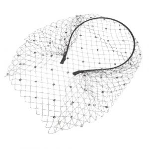 FRCOLOR 1Pc Maille Bandeau Bal Casque Perle Bandeau Dentelle Bandeaux Pour Femmes Barrettes Pour Femmes Filles Chapeau Strass Voile Cheveux Bande Visage Voile Noir Voile Mari&eacute;e Maille (Different Quality, neuf)