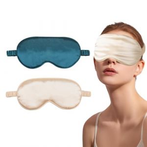 VONJUMA 2 Pcs Masques De Sommeil En Soie Pour Femme Masque De Sommeil En Soie Douce Masque Pour Les Yeux Avec Sangle R&eacute;glable Masque De Sommeil Bloquant La Lumi&egrave;re Pour Les Voyages De Pause (VONJUMA STORE, neuf)