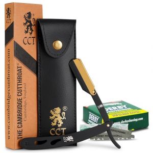 The Cambridge Cutthroat Coupe Choux Rasoir Droit de Barbier Manuel avec 10 Lames de Derby &ndash; Kit avec &eacute;tui de voyage en cuir &ndash; Accessoire pour homme, Cadeau pour l&rsquo;hygi&egrave;ne (Inbound To Anglia Ltd, neuf)