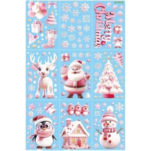 9 Feuilles NoëL Autocollants Fenetre Réutilisables, 190PCS Stickers Fenetre Noël PVC avec 3D Bonhomme de Neige Mignon et Père Noël pour DIY Décor Fenêtre de Noël, Vitrines, Façades en Verre(rose) (ZHANG  ZHAOHAI store, neuf)