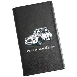 Syl'la &ndash; Porte-papiers Voiture Cuir Noir Motif Voiture 2CV &ndash; &Eacute;tui Carte Grise, permis pour Homme et Femme &ndash; Personnalis&eacute; avec pr&eacute;nom (sylla city, neuf)