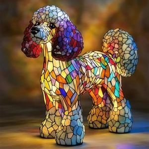 Veilleuse r&eacute;tro en forme de caniche en r&eacute;sine pour chien, sculpture d'animaux mignons, lampe d'ambiance pour d&eacute;coration de maison, veilleuse en forme de chien de table (linxianhuirongmaoyiyouxiangongsi, neuf)