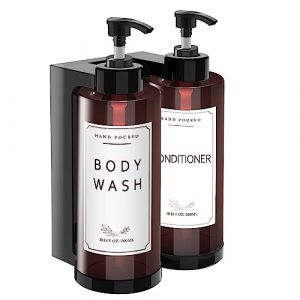 NICEME Distributeur de Savon 300ml,2 Pi&egrave;Ces Distributeur Savon Mural,Distributeur Liquide Vaisselle Lacon Pompe Vide pour Bain,Cuisine,H&ocirc;Tel (Marron)-Design D'Ouverture de Cl&eacute;+Tiquettes (WDX-FR, neuf)