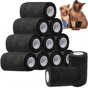 ANAMPION Bandage Autoadhésif, 7.5cmx4.5m Bande Cohesive pour Les Humains, Bande Strapping Adhésif pour Sports,Animaux,GonflementDes Cheville (Noir, 12 Rouleaux) (ANAMPION-EU, neuf)