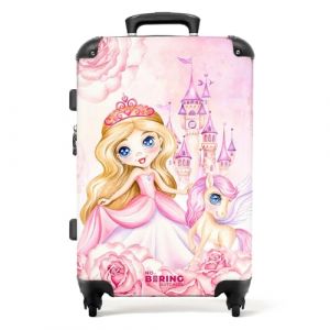 NoBoringSuitcases.com Grande Valise Enfant Fille, Valise Enfant Roulette, Serrure TSA, Suitcase Rose, Valise Soute Fille, Valise Grande Taille (67cm - 72L) (Princesse et ch&acirc;teau - Rose-Violet) (NoBoringSuitcases, neuf)
